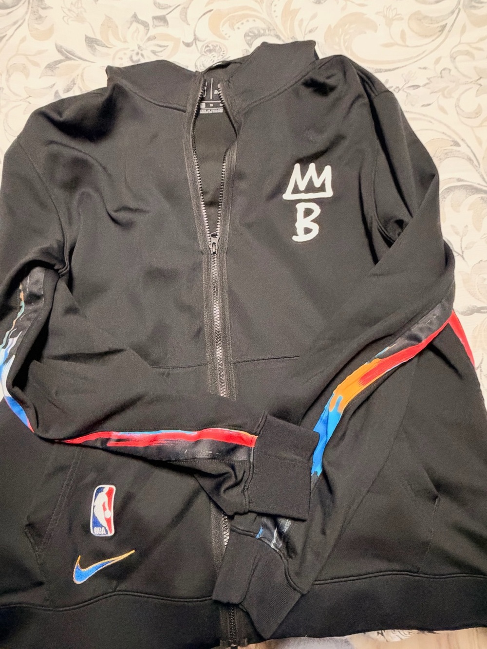 Mens XL Black NBA Zip-Up Jacket with Color-Strip Sleeves